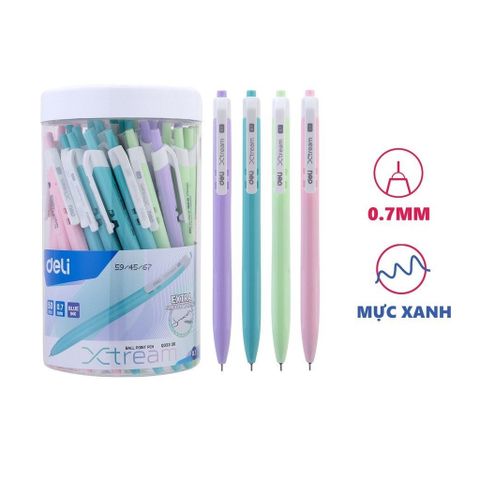 [MUA 10 TẶNG BÚT CHÌ] Bút bi bấm Deli EQ03336 ngòi 0.7mm - Mực xanh