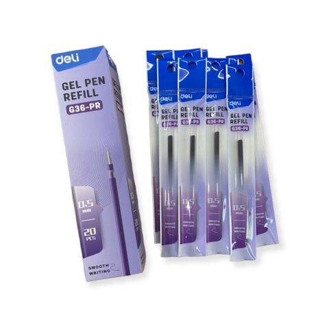 [MUA 10 TẶNG BÚT CHÌ] Ruột bút gel Deli G36-PR nét 0.5mm dài 13cm - Mực tím, xanh