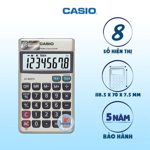[CHÍNH HÃNG DO BITEX PP] Máy tính Casio LC-403TV hiển thị 8 số - Tặng kèm 5 bút bi cao cấp