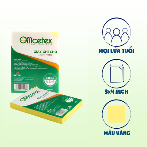 Giấy nhớ Officetex 3x4 OT21-002 màu vàng (76x101mm)