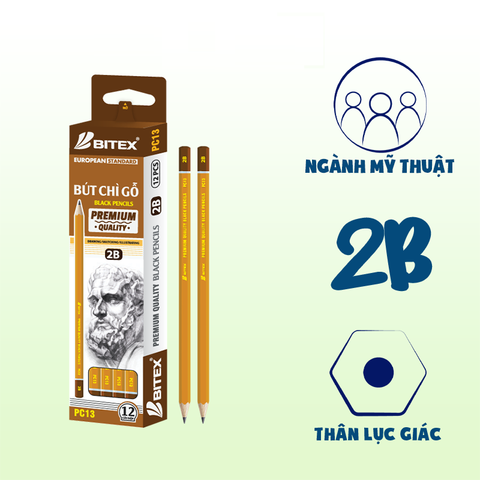 Bút chì mỹ thuật Bitex 2B Premium nhúng đầu PC13