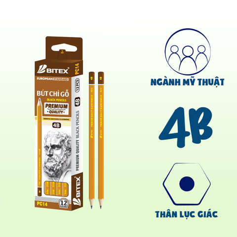 Bút chì mỹ thuật Bitex 4B Premium nhúng đầu PC14