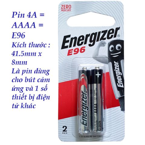 [CHÍNH HÃNG] Vỉ 2 Viên Pin AAAA Energizer E96 BP2 (Nhập khẩu độc quyền bởi DKSH Việt Nam)