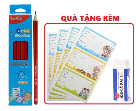 Hộp 12 Bút chì Smartkids 2B SK-092 - Tặng tẩy chì + nhãn vở Thiên Long