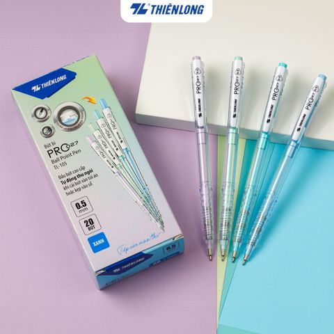 [TẶNG 2 BÚT GEL] Hộp 20 Bút bi Thiên Long 027 Pro TL-105 ngòi 0.5mm - Thân bút màu pastel thời trang