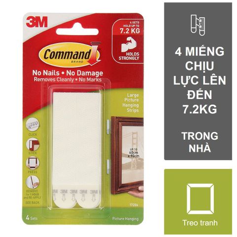 Bộ 8 Miếng dán treo tranh Command 3M tải trọng 7.2kg độ bền cao, bám cực chắc, tháo cực dễ - Màu trắng