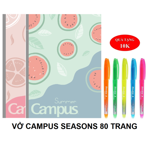 Lốc 10 Vở Campus Four Seasons 2 80 trang (Dòng kẻ ngang) - Tặng 1 bút nhớ dòng Double A