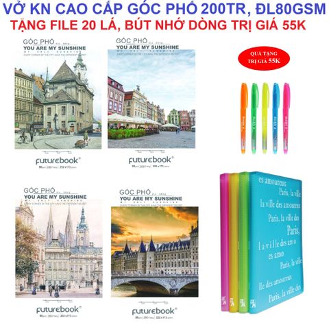 Lốc 5 vở cao cấp Futurebook góc phố 200tr ĐL80gsm (Kẻ Ngang) - Tặng file 20 lá, bút nhớ dòng