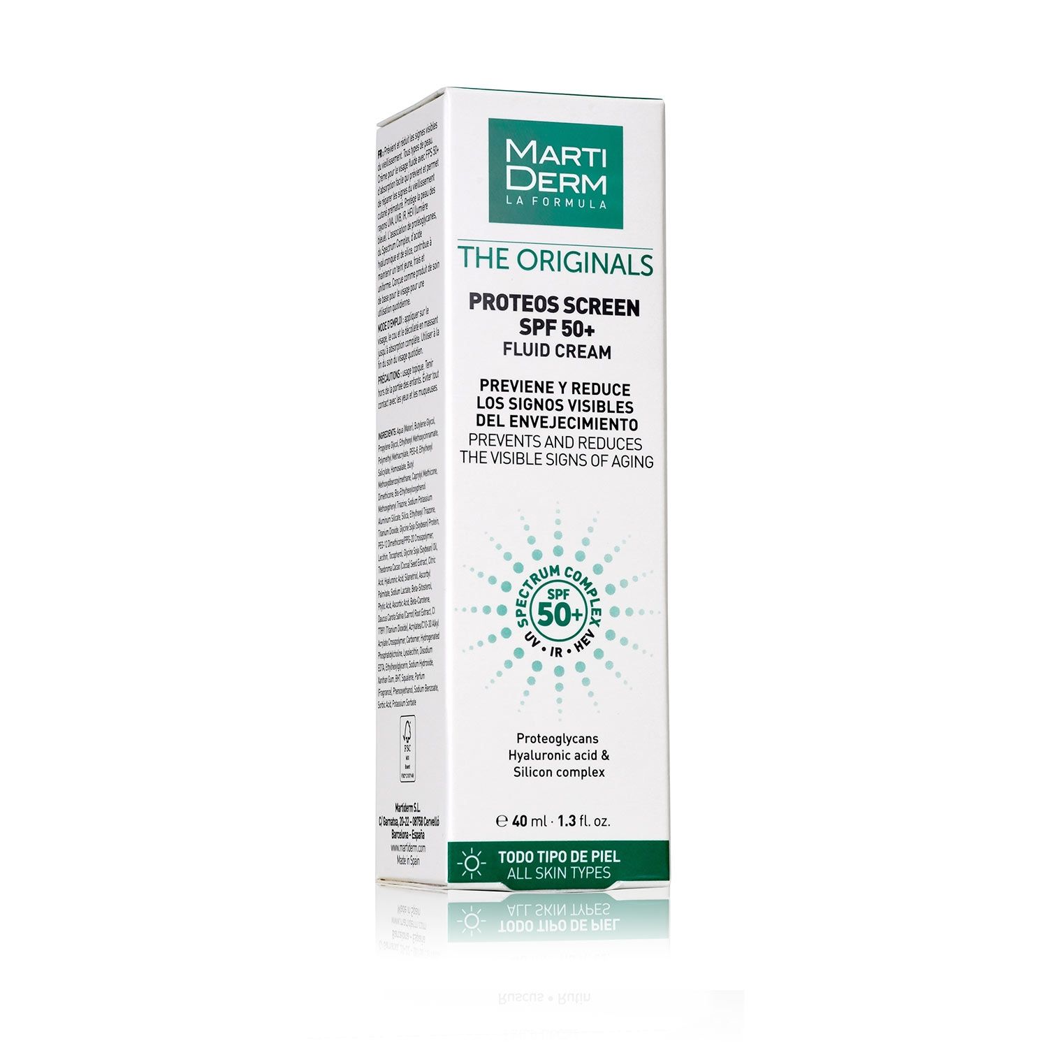 Kem Chống Nắng Phổ Rộng Toàn Diện Ngừa Lão Hóa, Nám Da - MartiDerm The Originals Proteos Screen SPF50+ Fluid Cream