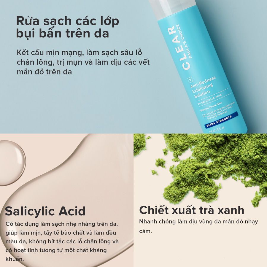 Tẩy tế bào chết hóa học nhanh mạnh cho da mụn - Paula's Choice CLEAR Extra Strength Anti Redness Exfoliating Solution With 2% Salicylic Acid