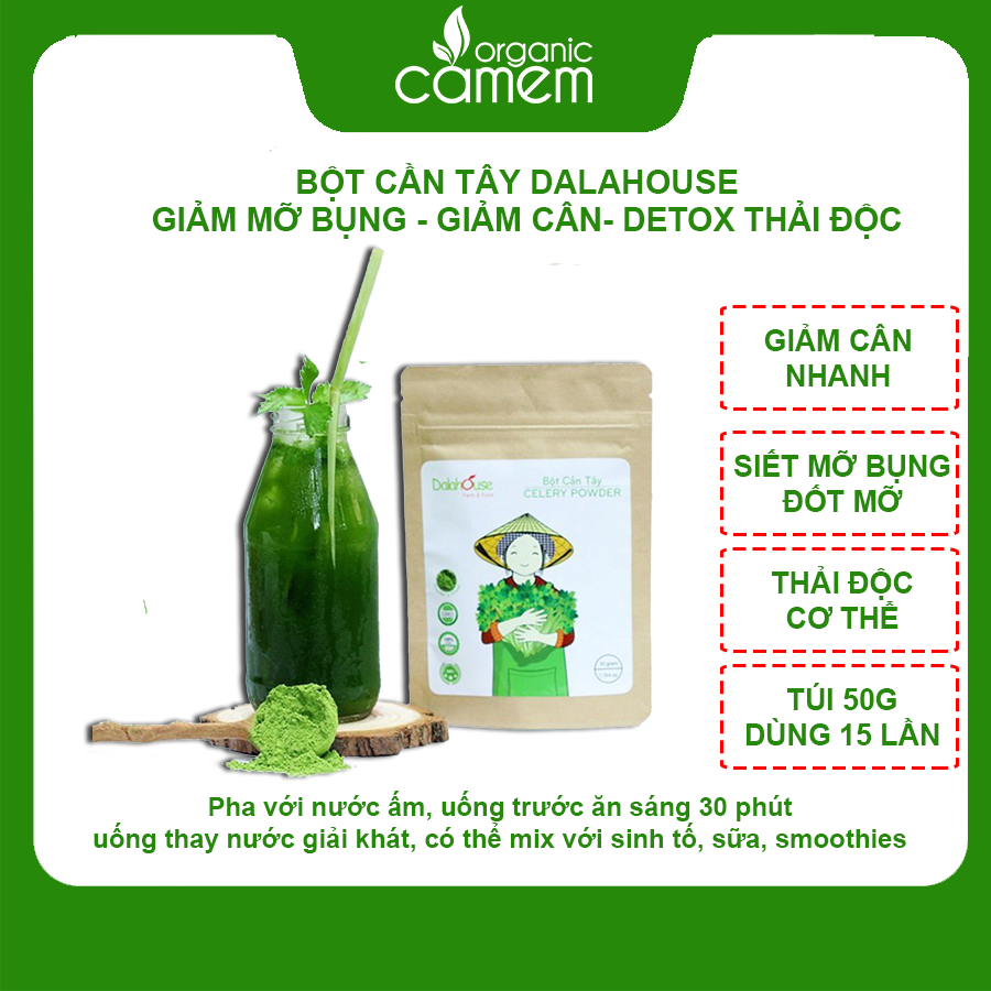  BỘT CẦN TÂY DALAHOUSE GIẢM CÂN SAU SINH GIẢM MỠ BỤNG ĐẸP DA SẠCH MỤN DETOX CƠ THỂ - CTD50 