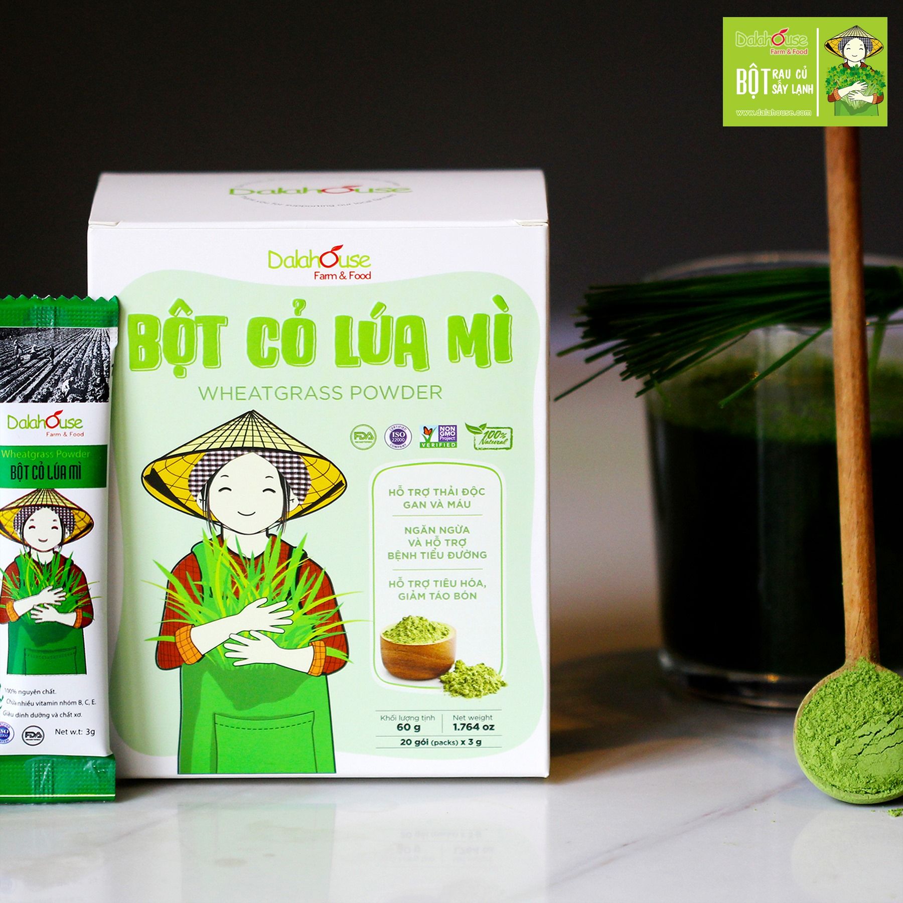  Bột CỎ LÚA MÌ dalahouse bổ sung diệp lục hỗ trợ tiêu hóa  giảm cân thải độc detox cơ thể  - 60g 