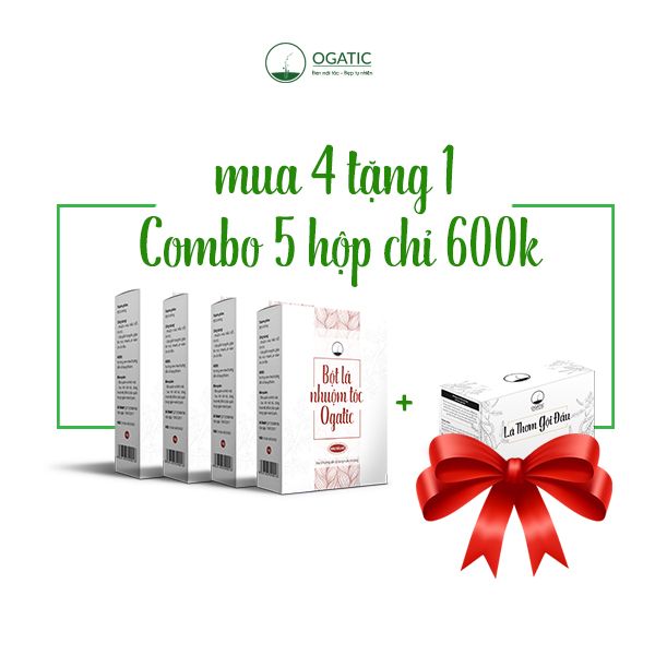  COMBO 4 HỘP BỘT LÁ NHUỘM TÓC BẠC OGATIC - FREE 1 HỘP LÁ THƠM GỘI ĐẦU 80K 