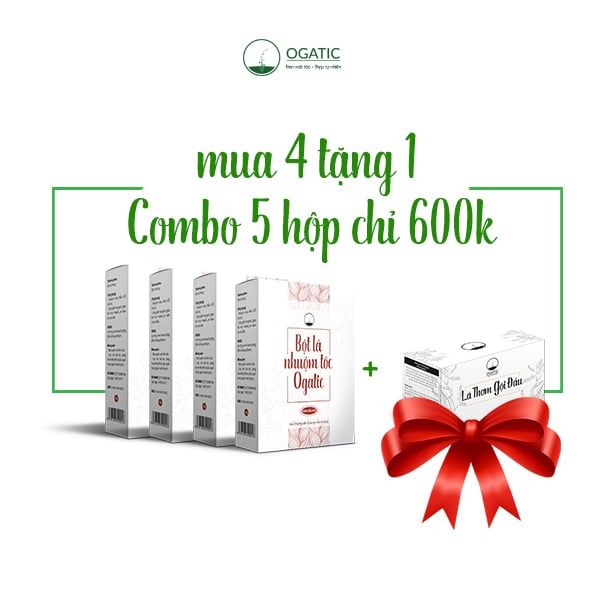  COMBO 4 HỘP BỘT LÁ NHUỘM TÓC BẠC OGATIC - FREE 1 HỘP LÁ THƠM GỘI ĐẦU 80K 