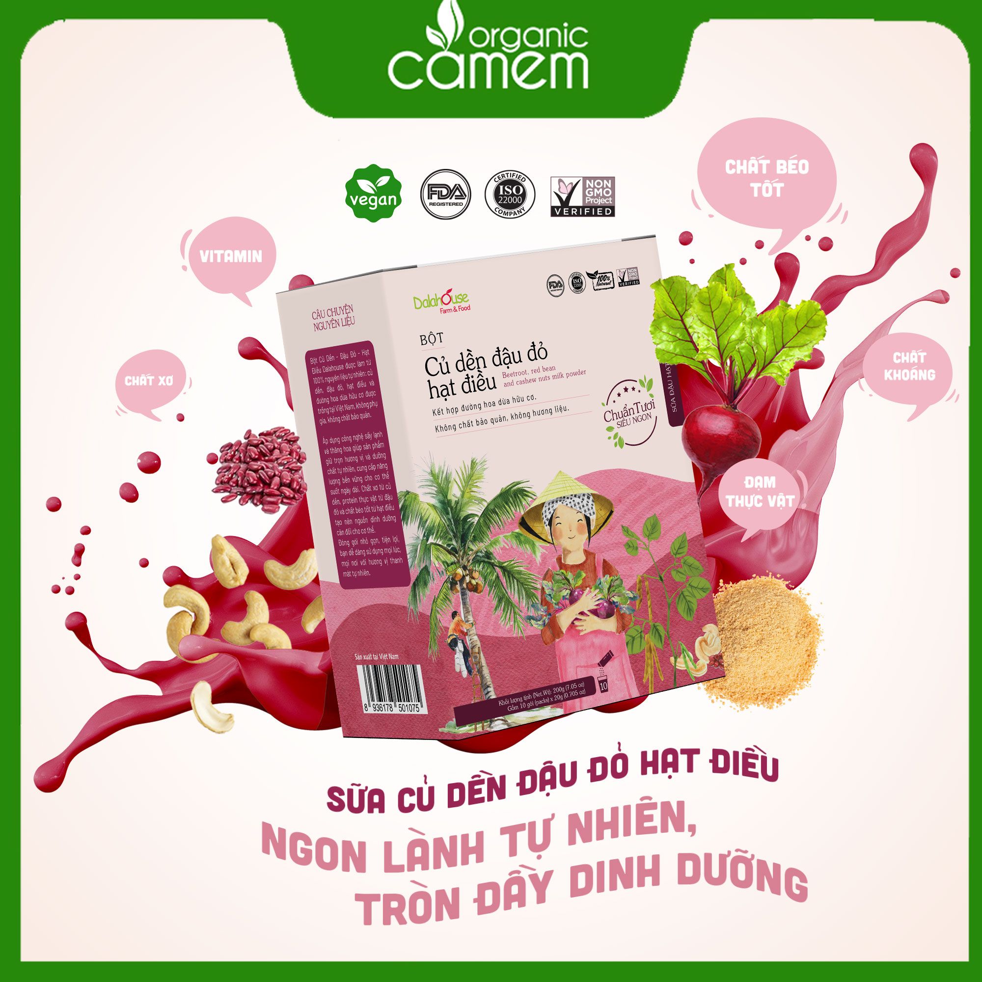 Sữa Hạt Điều Củ Dền Dalahouse - Sữa hạt rau củ hữu cơ - bổ sung đạm và chất xơ cho người ăn chay