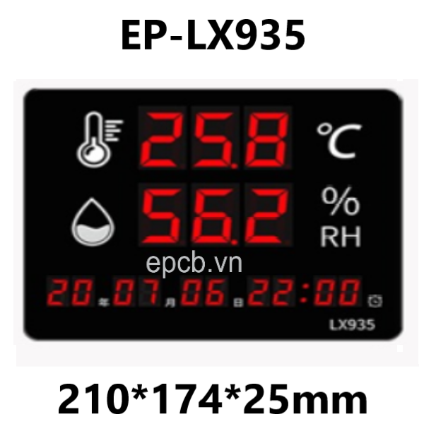 Đồng hồ đo nhiệt độ độ ẩm hiển thị ngày giờ màn hình led EP-LX935
