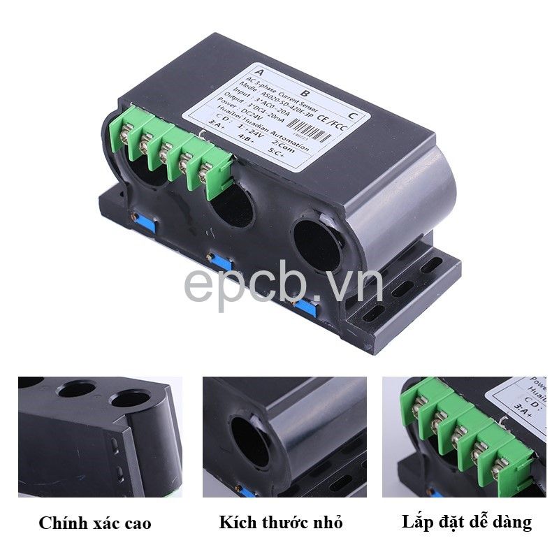 Bộ đo dòng xoay chiều ba pha AC ngõ ra 4-20mA | 0-10V