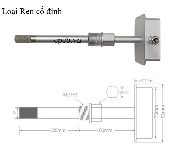 Cảm biến đo nhiệt độ, độ ẩm đường ống vỏ kim loại ES-FGTH-01