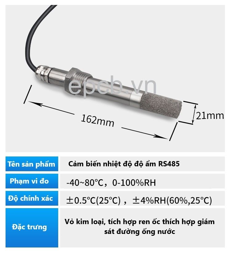 Cảm biến nhiệt độ, độ ẩm RS485 Modbus RTU ES-TH-04 ( Vỏ Kim Loại )