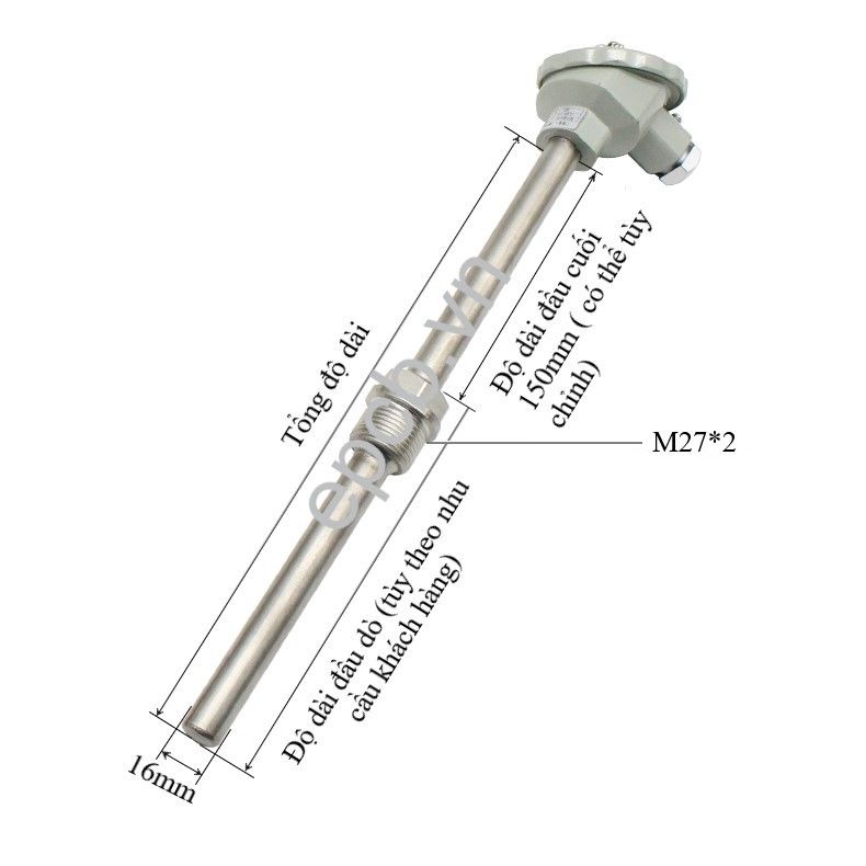 Cảm biến nhiệt độ Pt100 WZP-230 WZP-231 (dạng đầu củ hành có ren cố định)