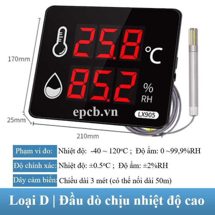 Đồng hồ đo nhiệt độ, độ ẩm LED EP-LX905 - Hỗ trợ RS485 và Còi đèn