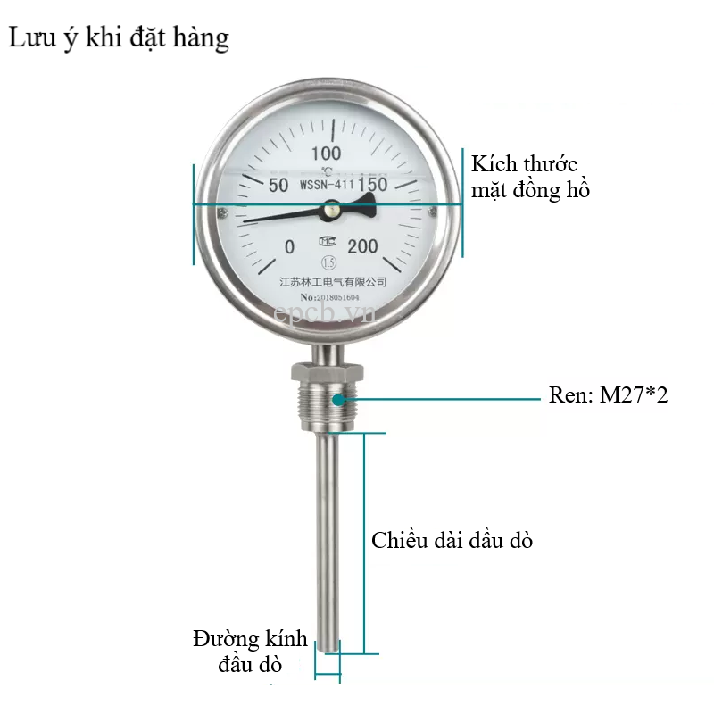 Đồng hồ đo nhiệt độ nồi hơi chống ăn mòn WSSN-411BF