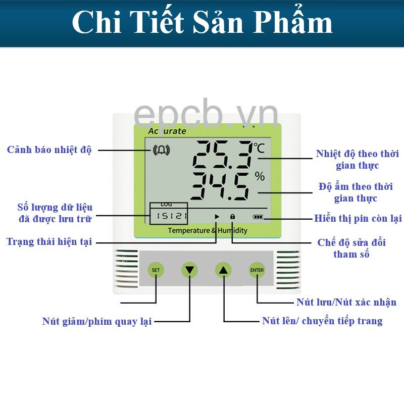 Đồng hồ hiển thị nhiệt độ, độ ẩm và lưu trữ dữ liệu EDL-TH01