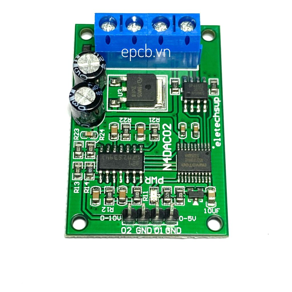 Mạch DAC 2 kênh ( 0-5VDC & 0-10VDC) RS485 Modbus RTU kết nối PLC (N4DAC02)