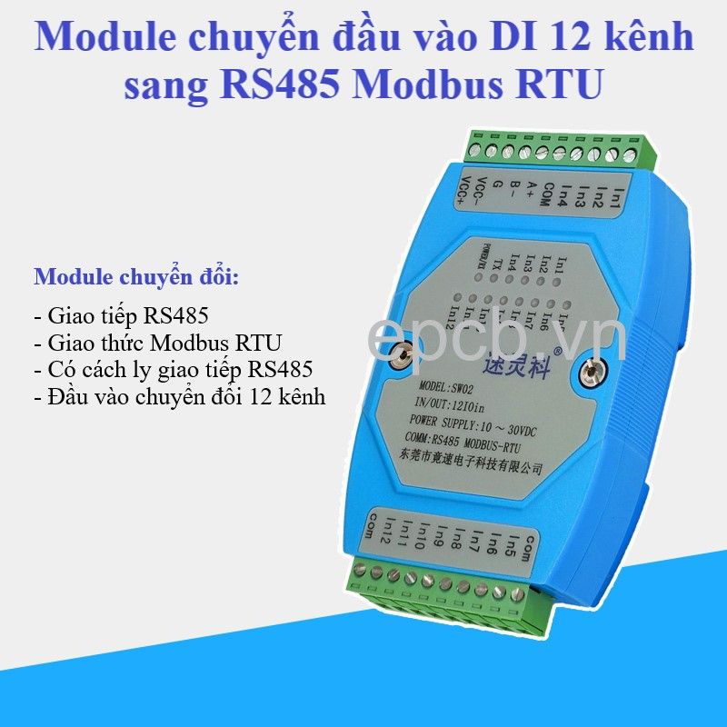 Module chuyển đổi đầu vào DI 12 kênh sang RS485 Modbus RTU DI-SW02