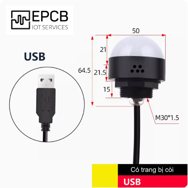 Đèn LED bán cầu 3 màu cảnh báo ngõ ra USB hệ thống ERP