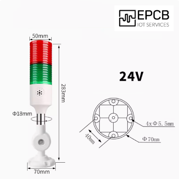 Đèn LED tháp 3 màu cảnh báo ánh sáng và âm thanh 24V