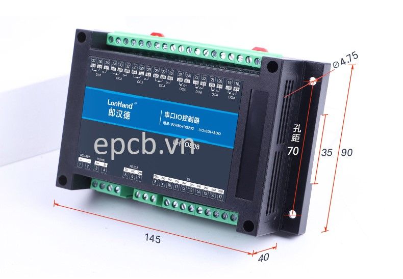 Relay 8 kênh IO giao tiếp RS485 và RS232 công nghiệp LH-IO-02