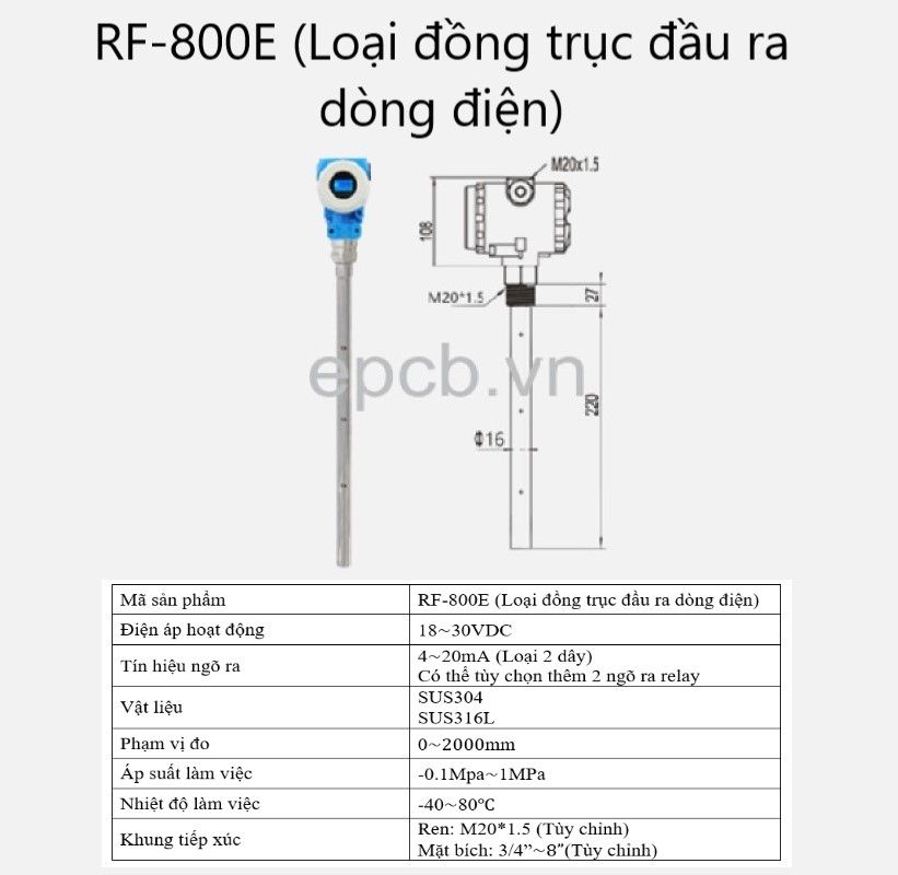 Thiết bị cảm biến đo mức điện dung ES-RF-ALS