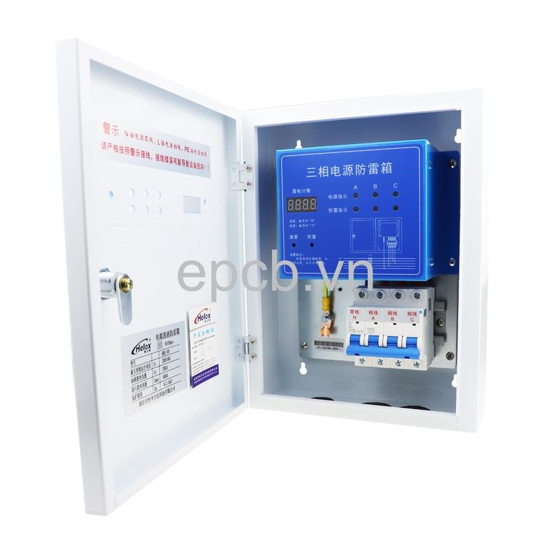 Tủ điện chống sét lan truyền 3 pha 380V 80kA tích hợp bộ đếm sét HM3-80-BD