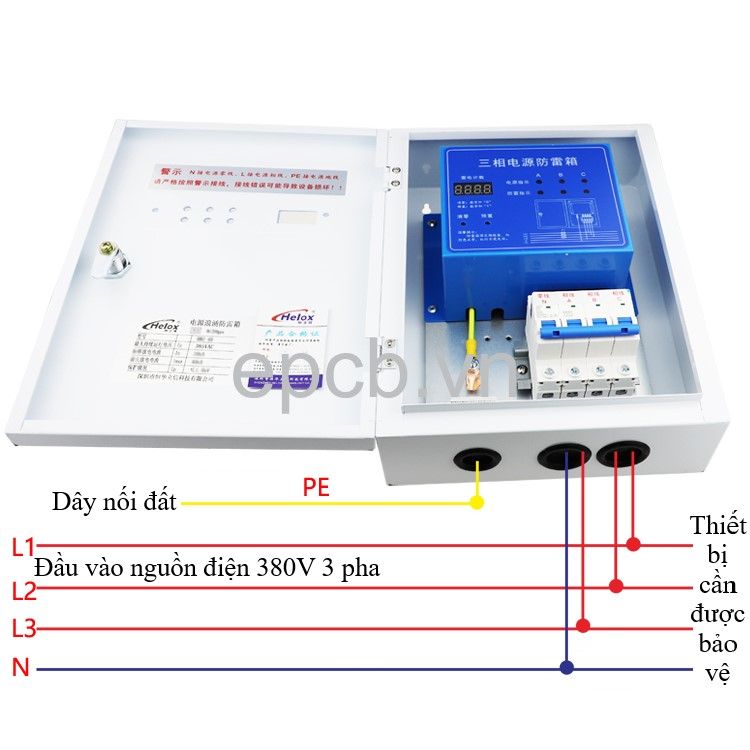 Tủ điện chống sét lan truyền 3 pha 380V 80kA tích hợp bộ đếm sét HM3-80-BD