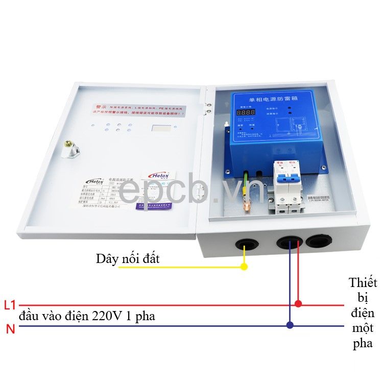 Tủ điện chống sét lan truyền thứ cấp 220V 40kA tích hợp bộ đếm sét HM1-40