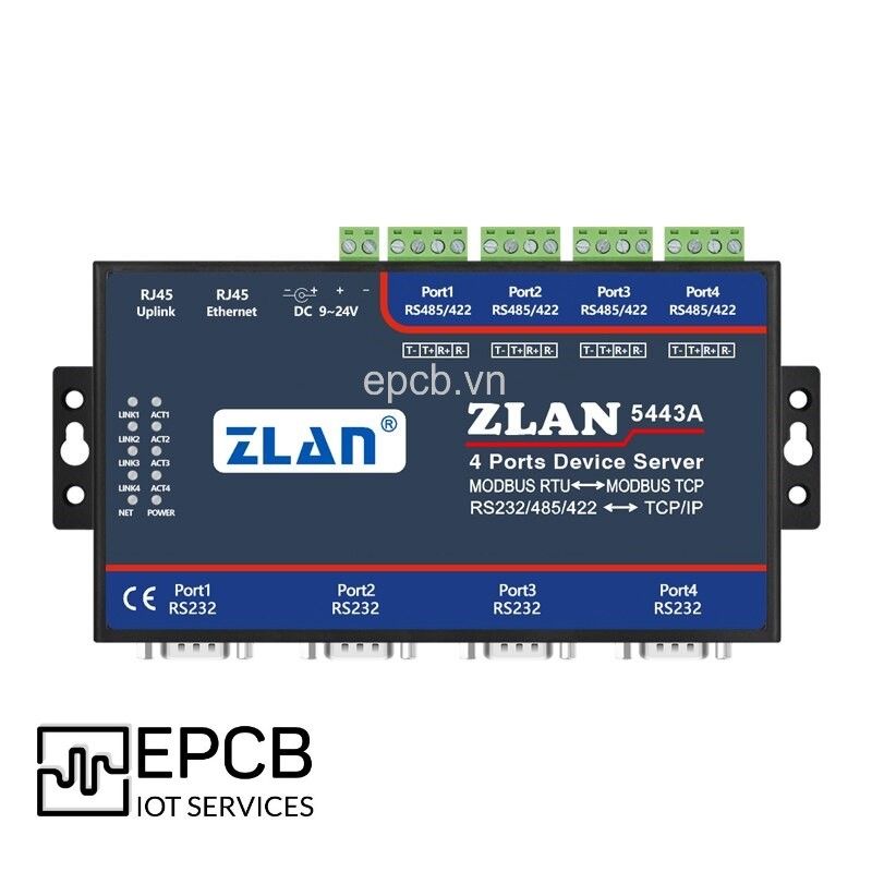 ZLAN5443A - Bộ chuyển đổi 4 cổng RS485/RS232/RS422 sang Ethernet