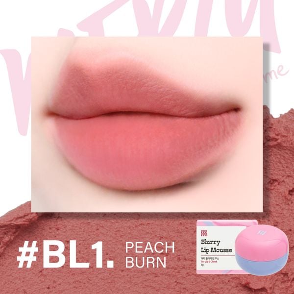 Son Kem Bùn Kiêm Má Hồng Merzy Blurry Lip Mousse #BL1 Peach Burn