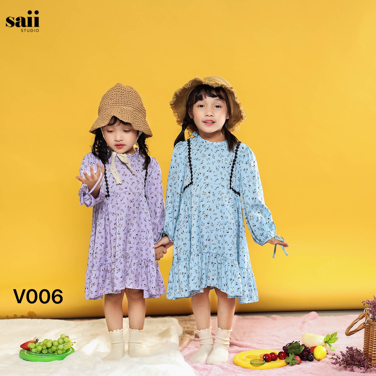Váy hoa nhí, bèo cổ nhún sườn - V006