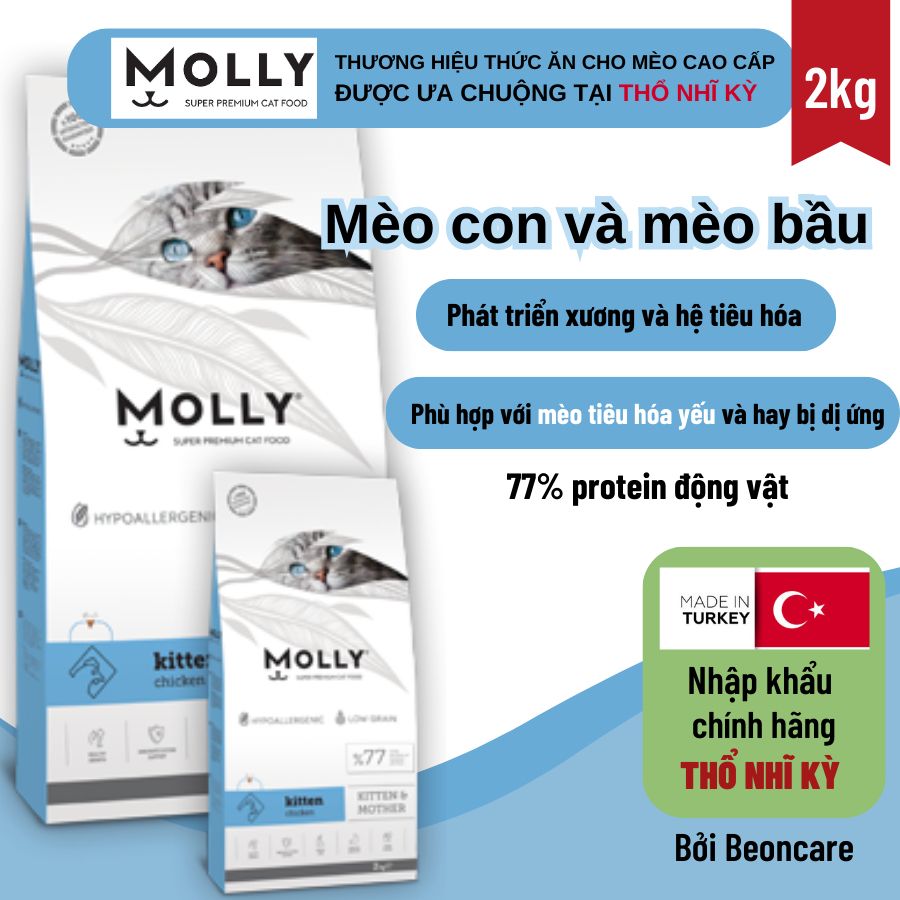 Thức ăn hạt cho mèo Molly dành cho mèo con và mèo bầu vị thịt gà Túi 2kg