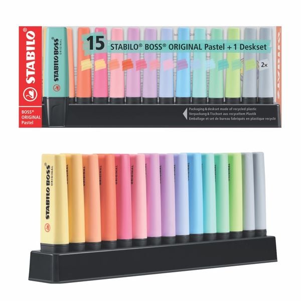 Bộ bút dạ quang STABILO BOSS ORIGINAL + PASTEL 15 Màu