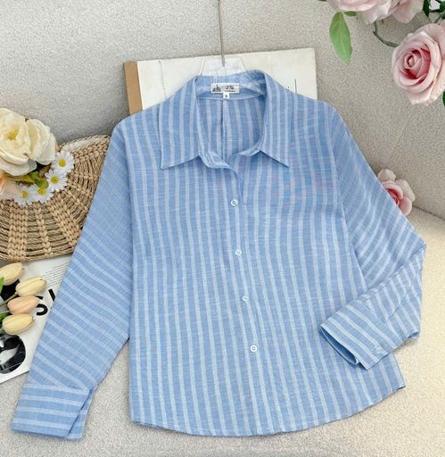 Áo Sọc Lenin Cổ Sơ Mi Thiết Kế TuTu Store Phù Hợp Đi Làm Dành Cho Nữ - Mã AS565