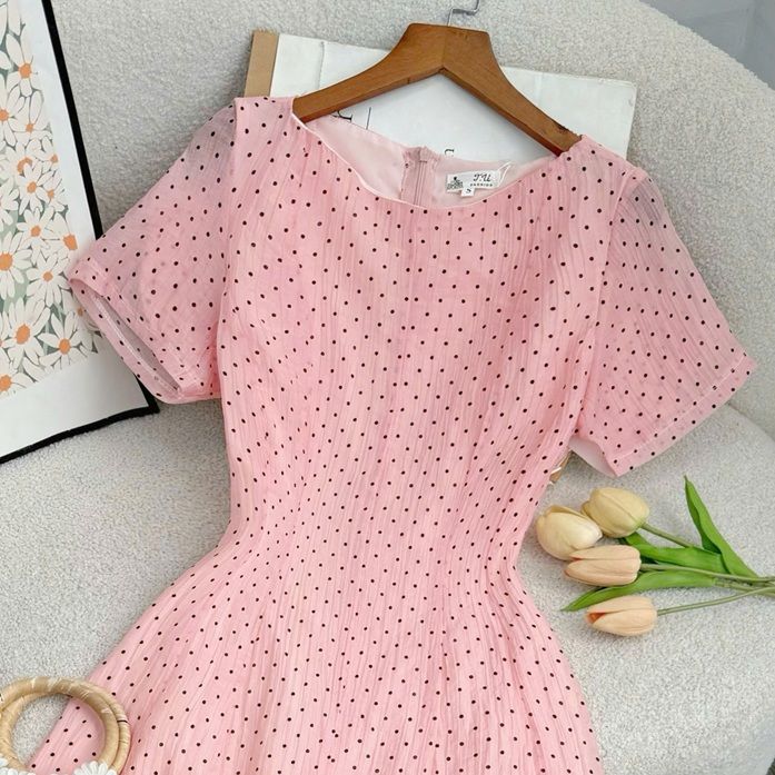 Đầm Tơ Nhăn Chấm Bi Thiết Kế TuTu Store Phù Hợp Đi Chơi Dành Cho Nữ - Mã D1165
