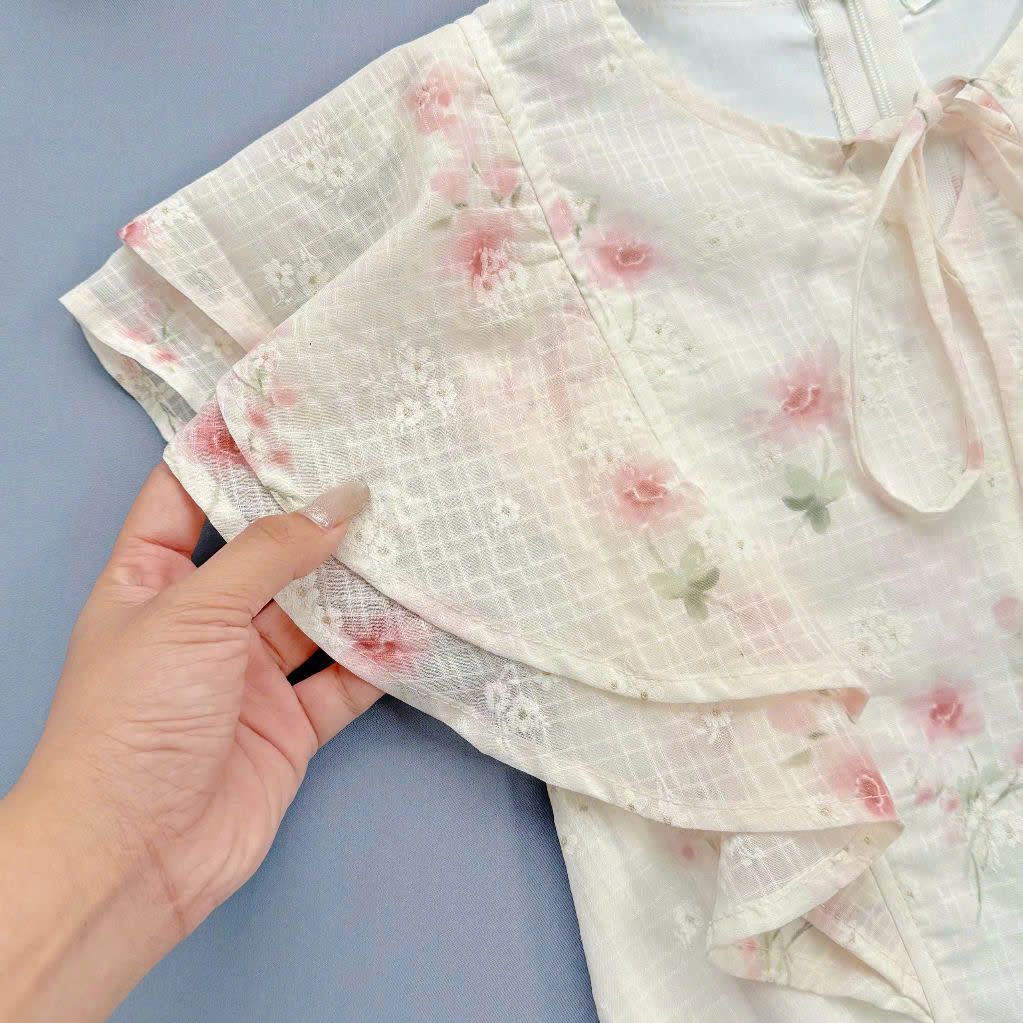 Váy Voan Xước Gân Tay Cánh Tiên Thiết Kế TuTu Store Dành Cho Nữ - Mã D943