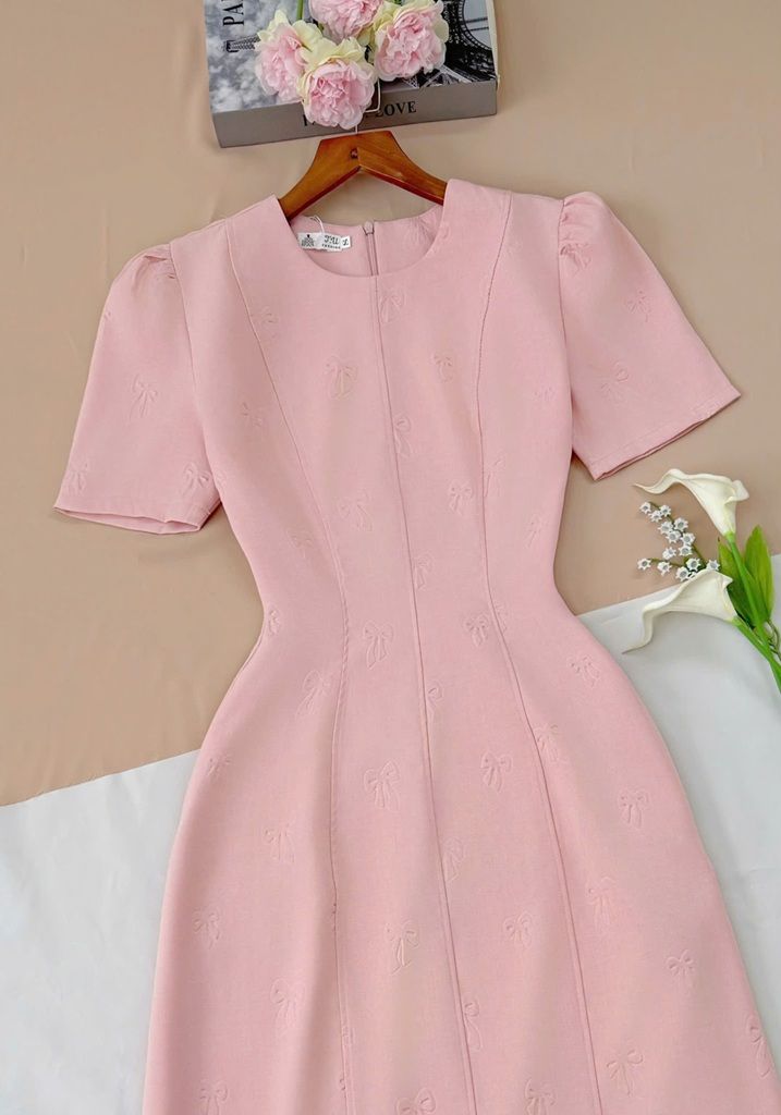 Váy Bố Mịn Dập Nơ Thiết Kế TuTu Store Dành Cho Nữ - Mã D1061