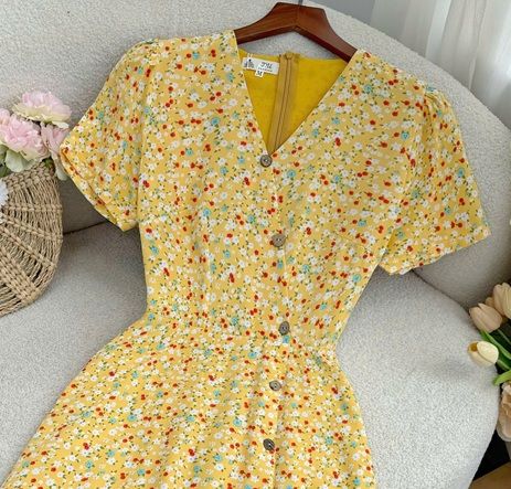Đầm Lụa Nhật Hoa Nhí Thiết Kế TuTu Store Phù Hợp Đi Chơi Dành Cho Nữ - Mã D1115