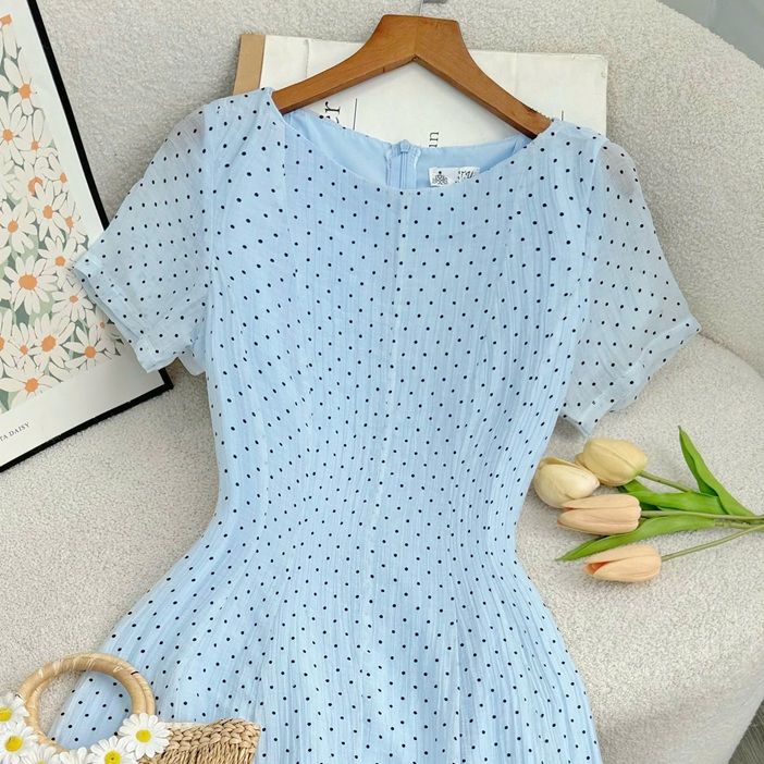 Đầm Tơ Nhăn Chấm Bi Thiết Kế TuTu Store Phù Hợp Đi Chơi Dành Cho Nữ - Mã D1165