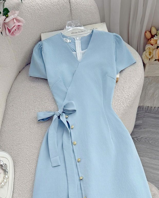 Váy Cotton Xốp Cổ V Phù Hợp Đi Làm Thiết Kế TuTu Store Dành Cho Nữ -Mã D1065