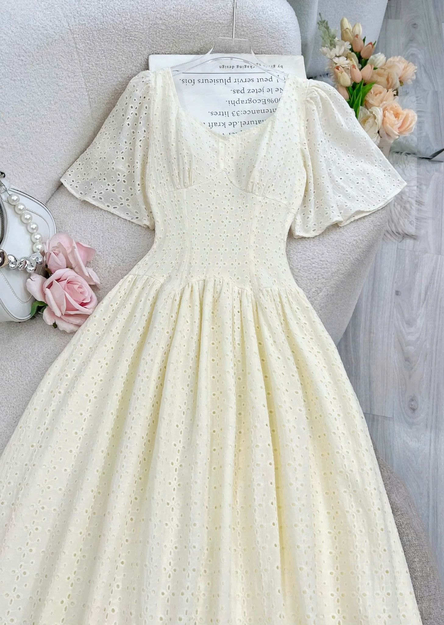 Váy Kate Thêu Cổ Vuông Thiết Kế TuTu Store Dành Cho Nữ - Mã D845