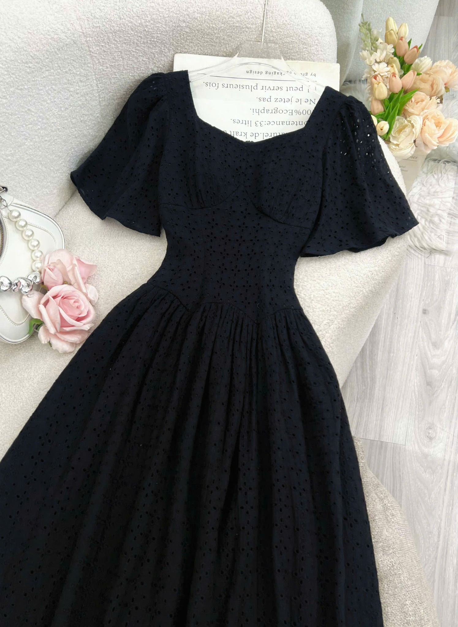 Váy Kate Thêu Cổ Vuông Thiết Kế TuTu Store Dành Cho Nữ - Mã D845